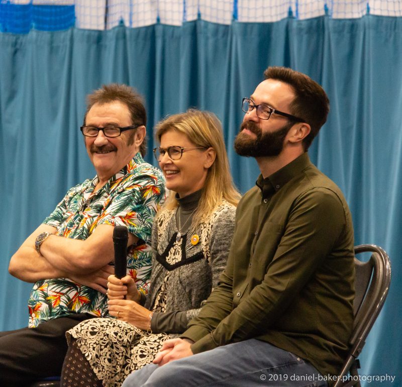 Paul Chuckle, James Mackenzie and Sophie Aldred talk at Geekmania Gloucester